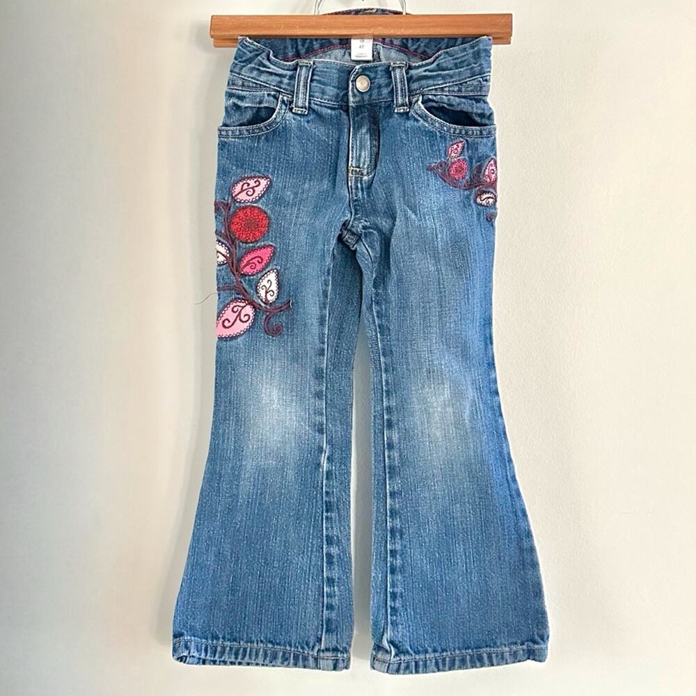 Old Navy Girls Embroidered Flare Jeans Size Y2K Floral Denim Size 4T